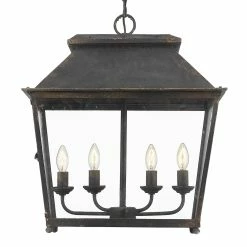 Promo β¨ Golden Lighting Abingdon 4-Light Pendant In Antique Black Iron βοΈ