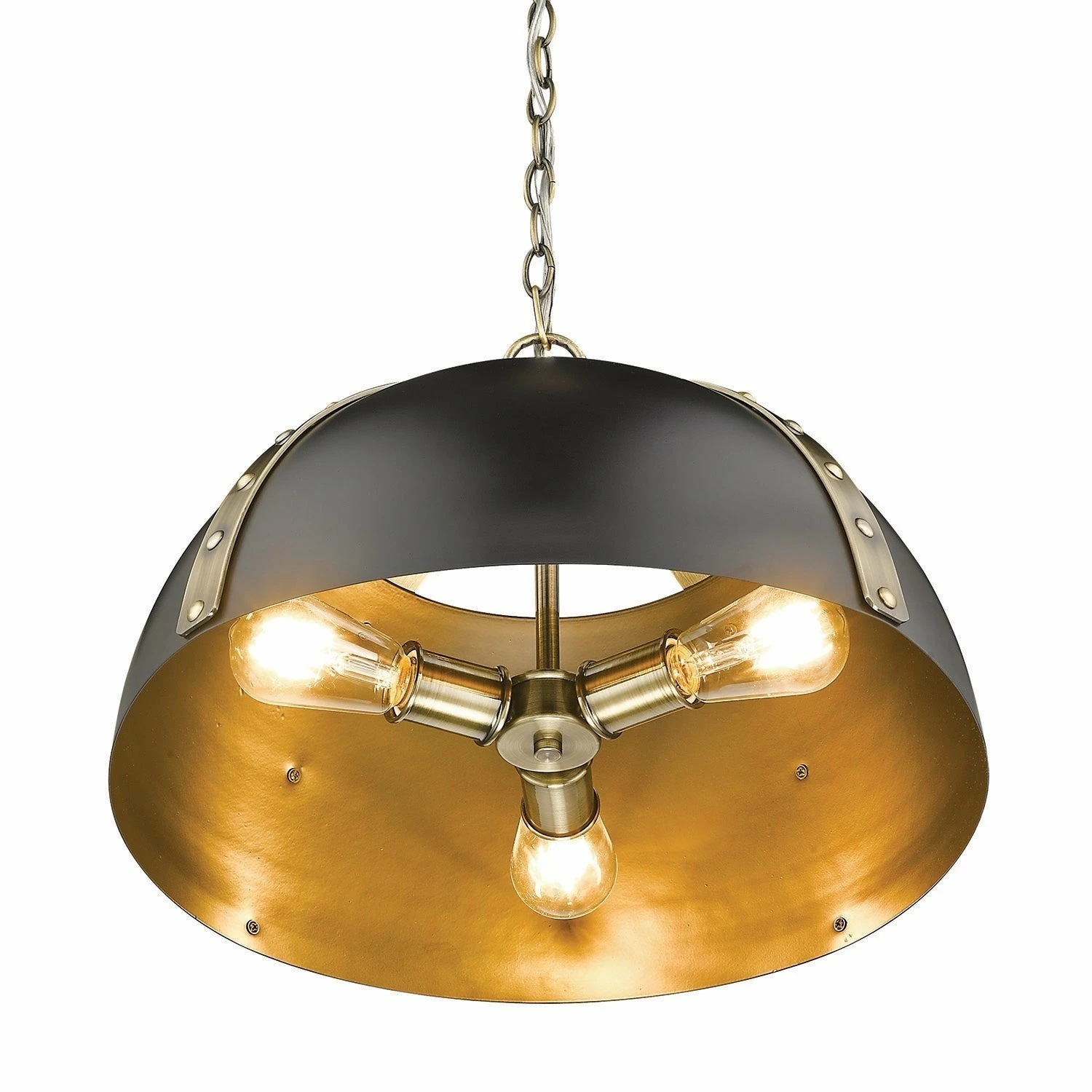 Brand new π Golden Lighting Aldrich 3 Light Pendant Aged Brass With Black Shade π 10 Brand new π Golden Lighting Aldrich 3 Light Pendant Aged Brass With Black Shade π - Image 8