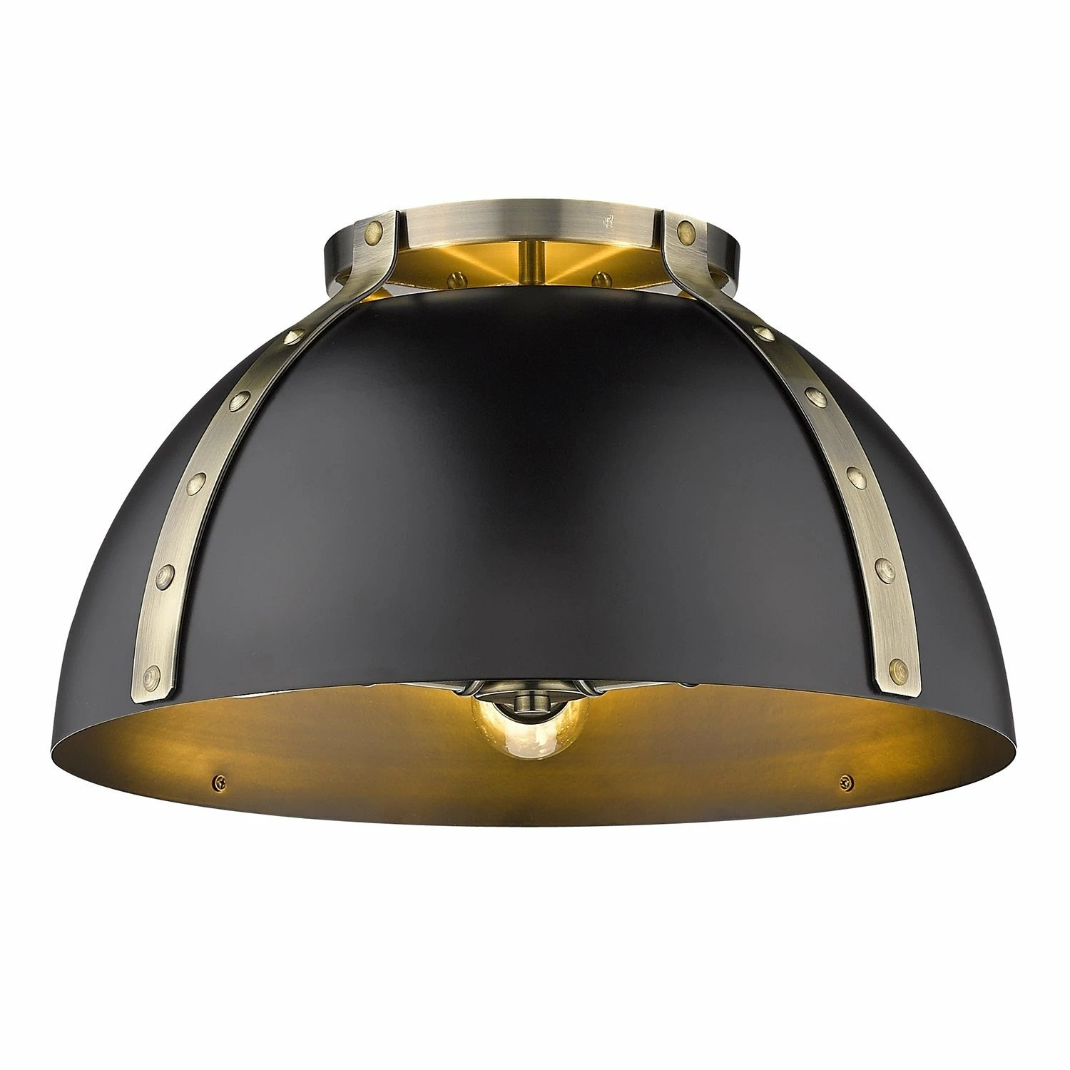 Best Sale β Golden Lighting Aldrich Flush Mount - 18" Aged Brass With Black Shade π―
