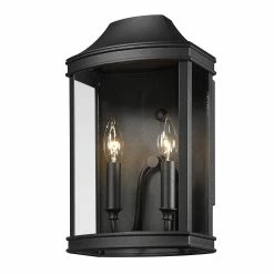 Flash Sale 🧨 Golden Lighting Cohen Medium Wall Sconce - Outdoor Natural Black And Gold With Clear Glass Panels 👏