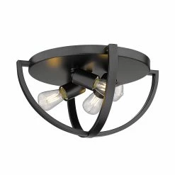 Budget 🥰 Golden Lighting Colson 15-inch Industrial Chic Flush Mount Olympic Gold With Matte Black Shade ❤️