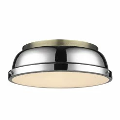 Coupon 👍 Golden Lighting Duncan Flush Mount - 14 Dia X 4.25 H - 14 Dia X 4.25 H Aged Brass With Matte White Shade 🎁