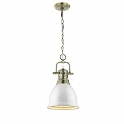 Alternative view of Top 10 🧨 Golden Lighting Duncan Mini Pendant With Chain In Aged Brass With A White ❤️