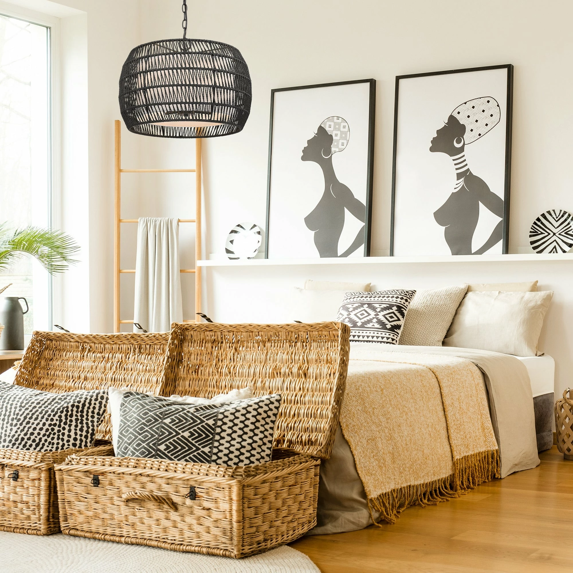 Coupon π― Golden Lighting Everly 4 Light Chandelier - 19"x13.5" Matte Black With Modern Black Rattan π― 5 Coupon π― Golden Lighting Everly 4 Light Chandelier - 19"x13.5" Matte Black With Modern Black Rattan π― - Image 3