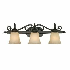 Budget ๐ฏ Golden Lighting Belle Meade Rubbed Bronze Steel And Tea Stone Glass 3-light Bath Vanity Light โจ