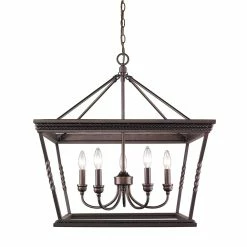 Best deal 🤩 Golden Lighting Davenport Etruscan-bronze-finished Steel 5-light Chandelier With Glass Shade 🧨