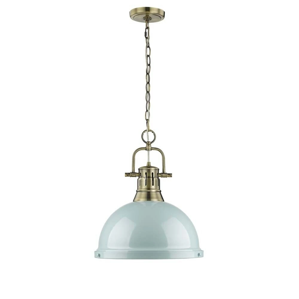 Outlet π Golden Lighting Duncan 1-light Aged Brass Pendant With Chain And A Seafoam Shade π - Image 3