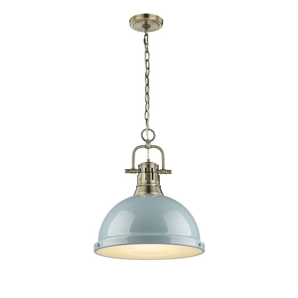 Outlet π Golden Lighting Duncan 1-light Aged Brass Pendant With Chain And A Seafoam Shade π