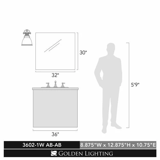 Best deal π₯° Golden Lighting Duncan Aged Brass 1-light Wall Sconce Aged Brass With Matte Black Shade π - Image 2