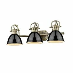 Wholesale 😀 Golden Lighting Duncan Aged Brass 3-light Bath Vanity With Black Shades 💯