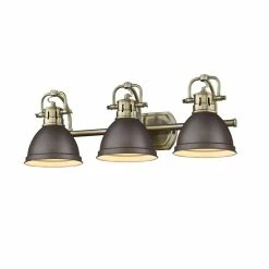 Buy ❤️ Golden Lighting Duncan Aged Brass Finish Steel Rubbed Bronze Shades 3-light Bath Vanity Fixture 🌟