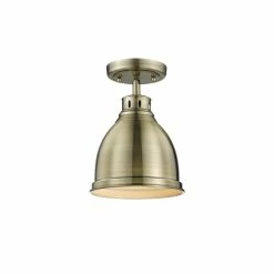 Hot Sale 🛒 Golden Lighting Duncan Aged Brass Flush-mount Fixture Black With Black Shade 🔥