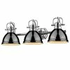 Cheap 👍 Golden Lighting Duncan Chrome 3-light Bath Vanity With Black Shades 🧨