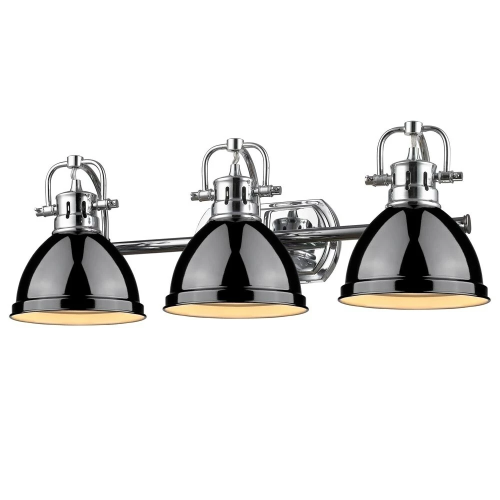Cheap π Golden Lighting Duncan Chrome 3-light Bath Vanity With Black Shades 𧨠3 Cheap π Golden Lighting Duncan Chrome 3-light Bath Vanity With Black Shades π§¨