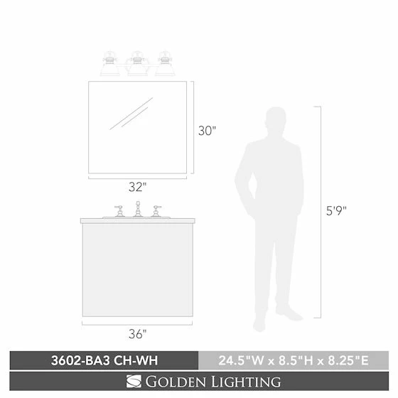 Best Sale β Golden Lighting Duncan Chrome 3-light Bath Vanity With White Shades π₯ - Image 2