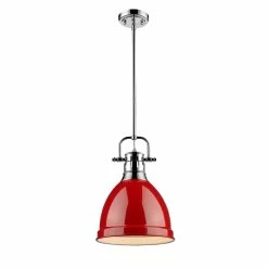 Hot Sale π Golden Lighting Duncan Chrome Rod/Red Shade Small Pendant π€©