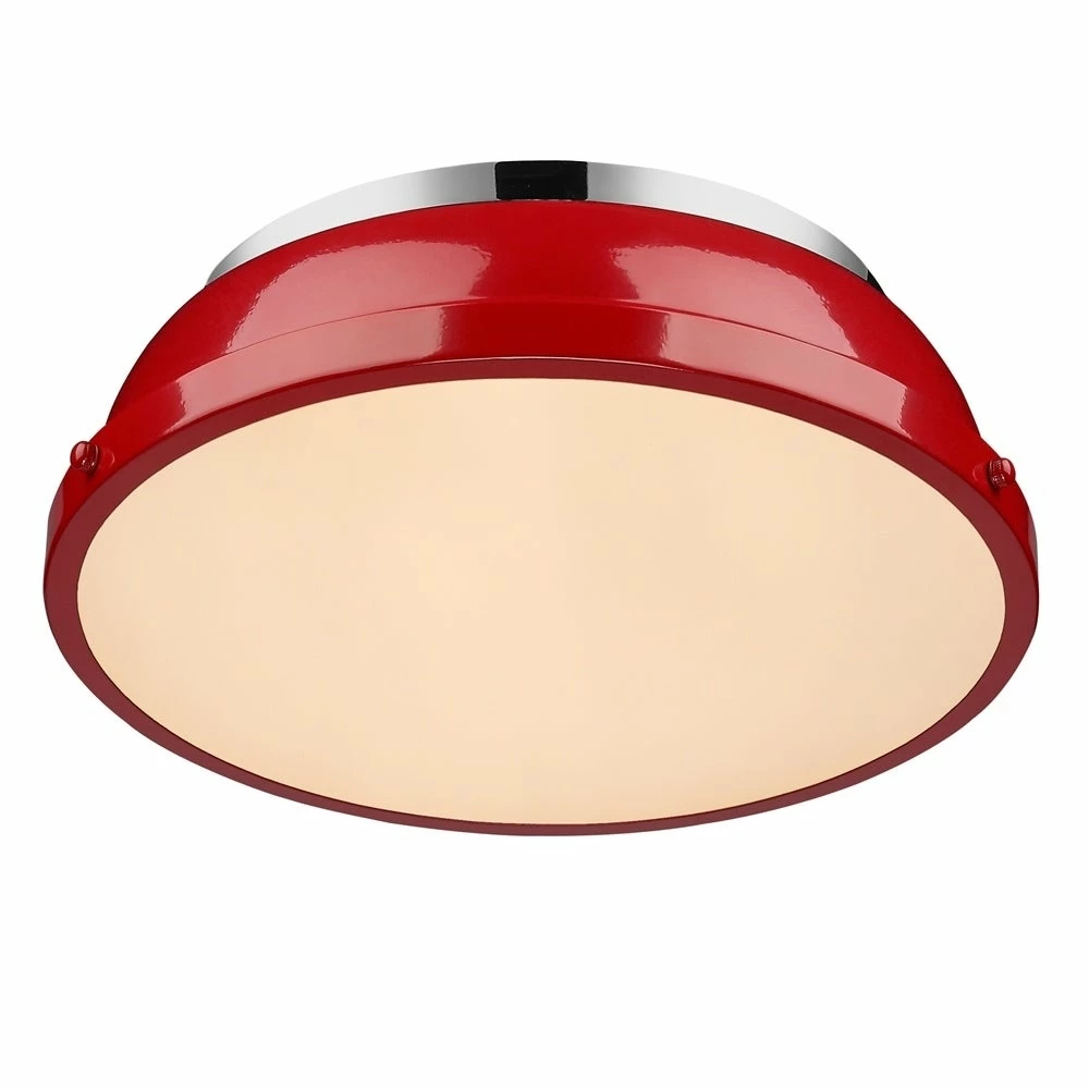 Discount βοΈ Golden Lighting Duncan Chrome Steel 14-inch Flush Mount With Red Shade π - Image 4