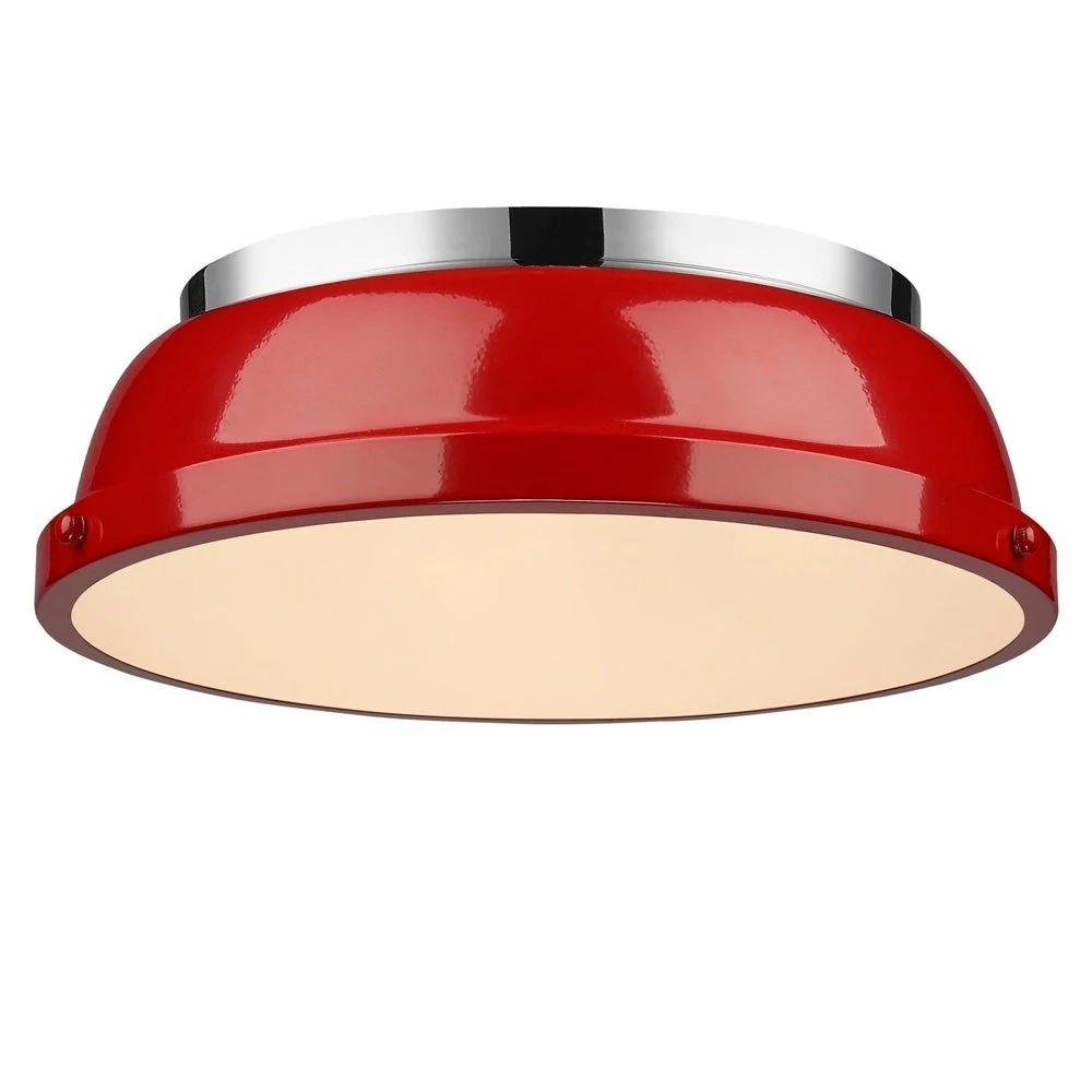 Discount βοΈ Golden Lighting Duncan Chrome Steel 14-inch Flush Mount With Red Shade π