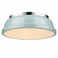 Best Pirce 🎁 Golden Lighting Duncan Chrome With Seafoam Shade 14-inch Flush-mount Light Fixture 💯