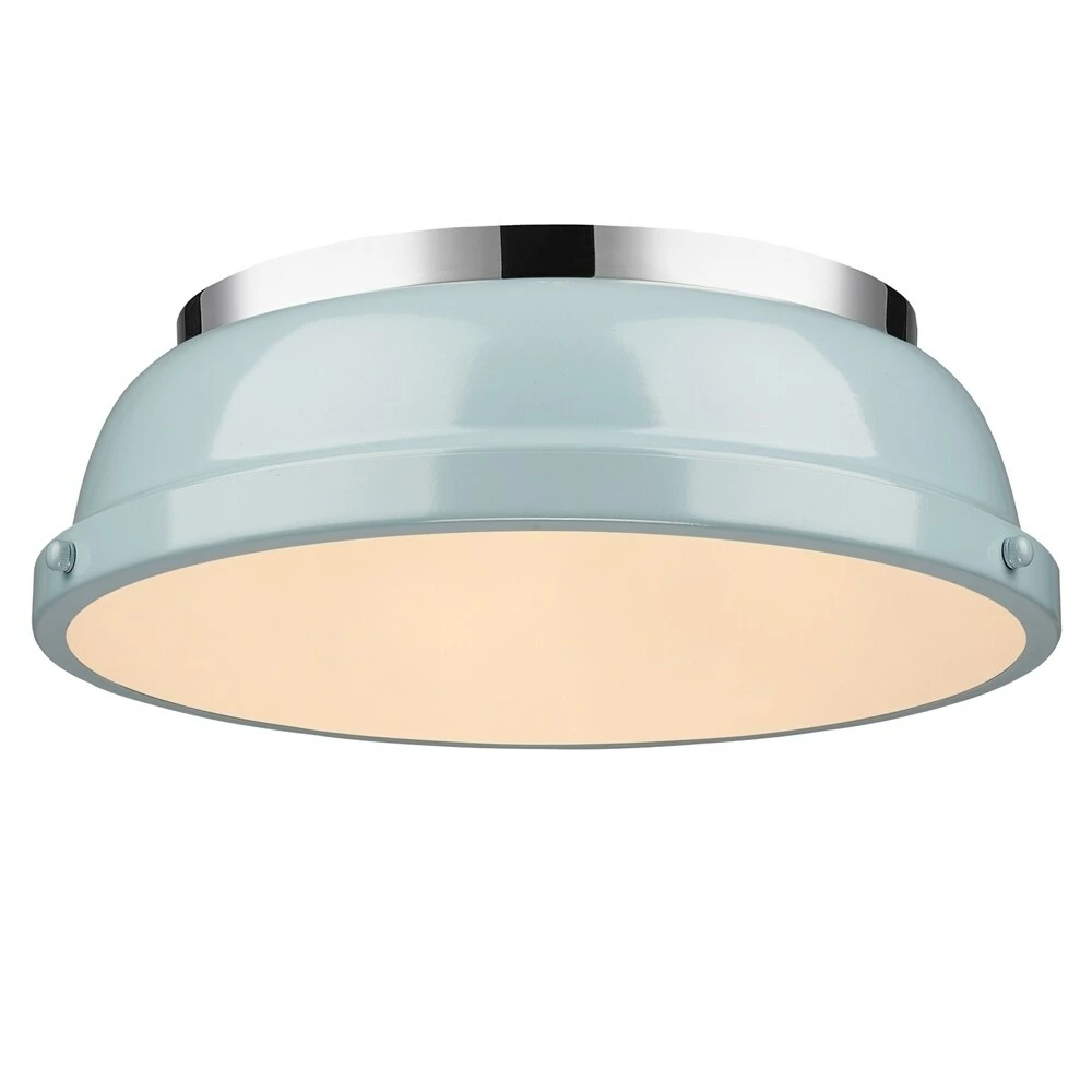 Best Pirce ๐ Golden Lighting Duncan Chrome With Seafoam Shade 14-inch Flush-mount Light Fixture ๐ฏ