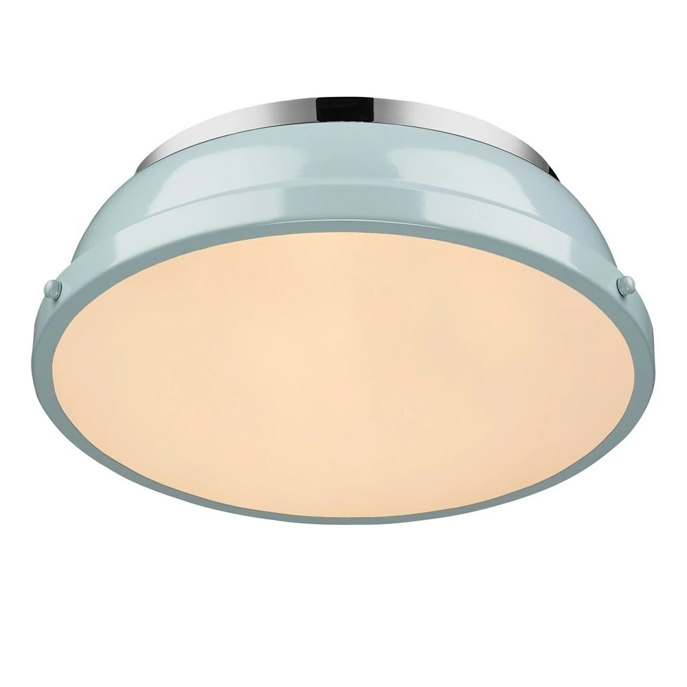 Best Pirce ๐ Golden Lighting Duncan Chrome With Seafoam Shade 14-inch Flush-mount Light Fixture ๐ฏ - Image 4