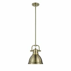 Flash Sale 🤩 Golden Lighting Duncan Mini Pendant With Rod In Aged Brass With An Aged Brass Shade Aged Brass With Aged Brass Shade 🔔