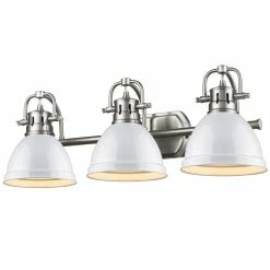 Wholesale 😉 Golden Lighting Duncan Pewter 3-Light Bath Vanity With White Shades 🧨