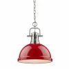 Best Pirce 😀 Golden Lighting Duncan Pewter Red Shade Chained 1-light Pendant ❤️
