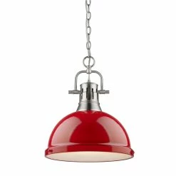 Best Pirce 😀 Golden Lighting Duncan Pewter Red Shade Chained 1-light Pendant ❤️