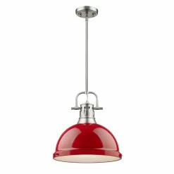 Brand new β Golden Lighting Duncan Pewter Rod/Red Shade 1-light Pendant π₯°