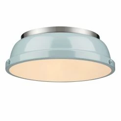 Wholesale 🤩 Golden Lighting Duncan Pewter Steel 14-inch Flush Mount With Seafoam Shade ✔️