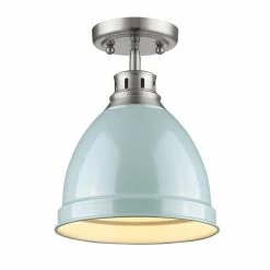 Top 10 👏 Golden Lighting Duncan Pewter Steel Flush-mount Light Fixture With Seafoam Shade ✨