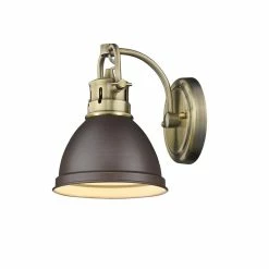 New 👍 Golden Lighting Duncan Rubbed Bronze Shade And Aged Brass Steel 1-light Bath Vanity Light 😉