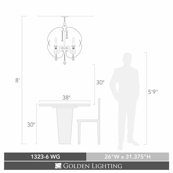Wholesale π Golden Lighting Ella Bronze/White Gold-tone Steel 6-light Chandelier π 4 Wholesale π Golden Lighting Ella Bronze/White Gold-tone Steel 6-light Chandelier π - Image 2
