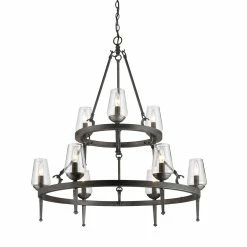 Outlet π Golden Lighting Marcellis Dark Iron Steel 2-tier 9-light Chandelier π