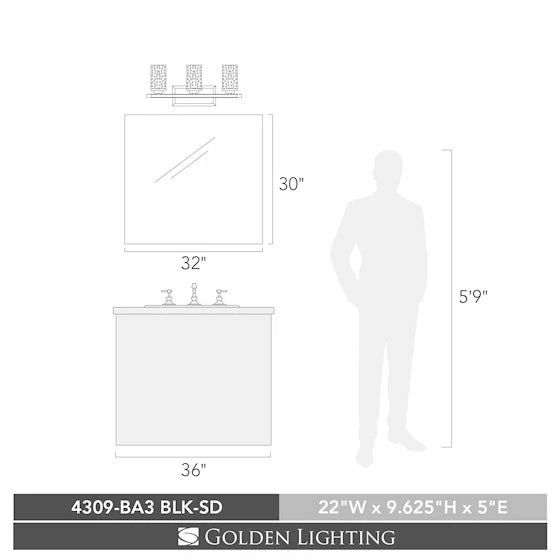 Coupon π₯° Golden Lighting Mercer 3-light Black Bath Vanity With Seeded Glass π - Image 2