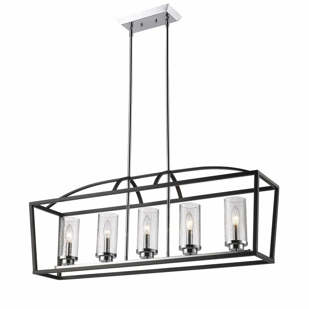Flash Sale π Golden Lighting Mercer Black Seeded Glass 5-light Linear Pendant π - Image 3