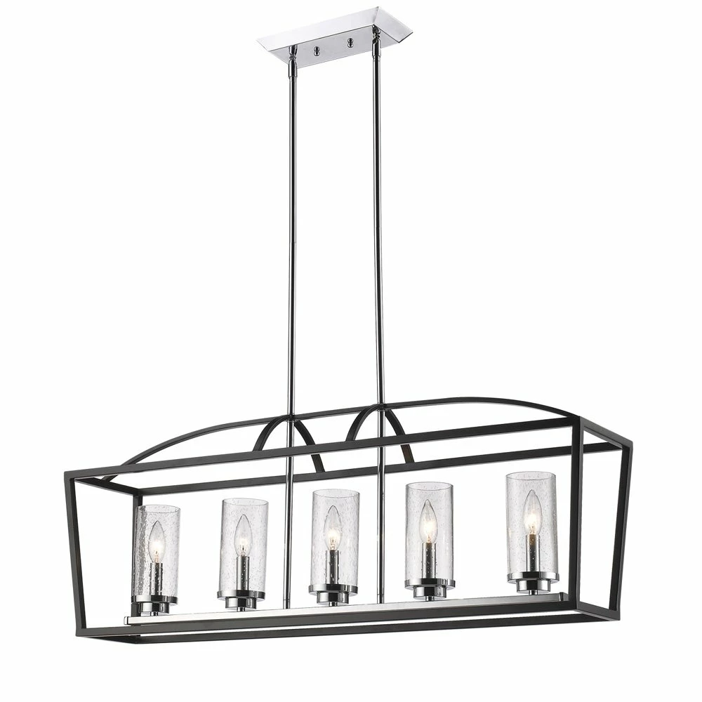 Flash Sale π Golden Lighting Mercer Black Seeded Glass 5-light Linear Pendant π - Image 4