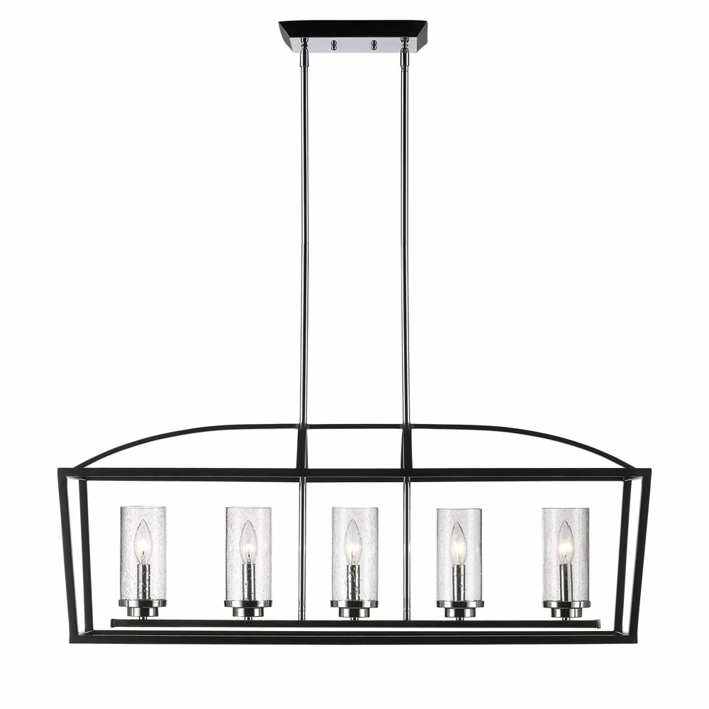 Flash Sale π Golden Lighting Mercer Black Seeded Glass 5-light Linear Pendant π
