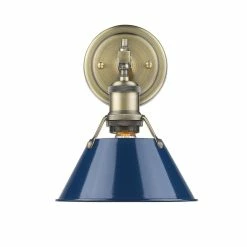 Best Sale 😉 Golden Lighting Orwell 1-light Aged Brass Bath Vanity Light With Navy Blue Shade 🌟