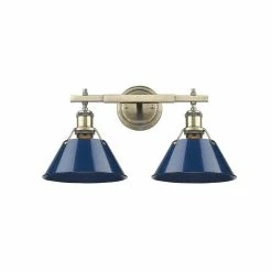 Best Pirce ✔️ Golden Lighting Orwell AB Aged Brass 2-light Bath Vanity With Navy Blue Shades 🤩