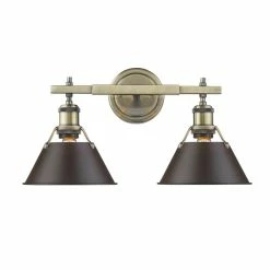 Promo 💯 Golden Lighting Orwell AB Rubbed Bronze Shade And Aged Brass Steel 2-light Bath Vanity Light 💯