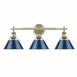 Coupon โจ Golden Lighting Orwell Aged Brass Finish Steel Navy Blue Glass Shade 3-light Bath Vanity Fixture ๐