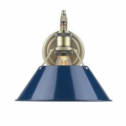 Best Sale ๐ Golden Lighting Orwell Aged Brass-colored Steel 1-light Wall Sconce With Navy Blue Shade ๐
