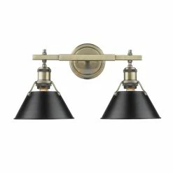 Best deal ⌛ Golden Lighting Orwell Aged Brass-colored Steel 2-light Bath Vanity With Black Shades ⭐