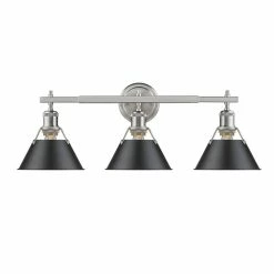 Buy 🎉 Golden Lighting Orwell PW 3-light Pewter Bath Vanity With Black Shade 🎉