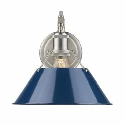 Best Sale 🎉 Golden Lighting Orwell PW Pewter Navy Blue Shade Steel 1-light Wall Sconce 🧨