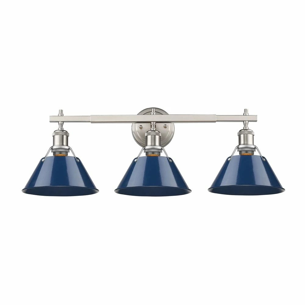 New π Golden Lighting Orwell PW Pewter Navy Blue Shades Steel 3-light Bath Vanity Fixture π₯° 5 New π Golden Lighting Orwell PW Pewter Navy Blue Shades Steel 3-light Bath Vanity Fixture π₯° - Image 3