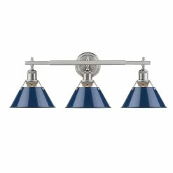 New 😉 Golden Lighting Orwell PW Pewter Navy Blue Shades Steel 3-light Bath Vanity Fixture 🥰