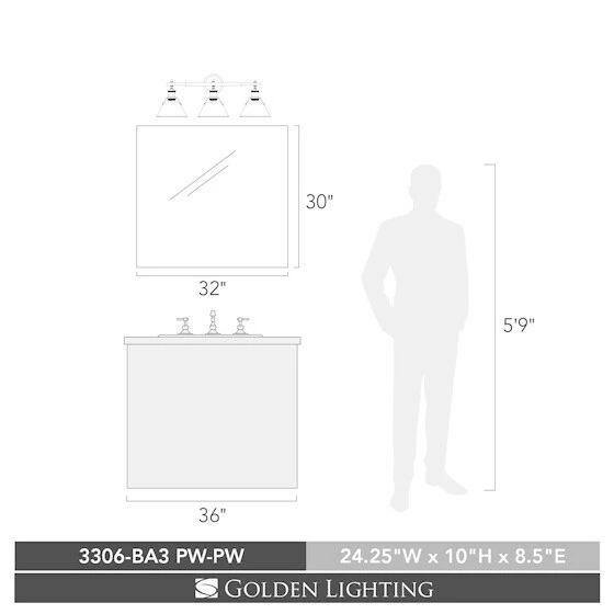Wholesale π Golden Lighting Orwell PW Pewter-finished Steel 3-light Bath Vanity Fixture - Pewter With Pewter π 4 Wholesale π Golden Lighting Orwell PW Pewter-finished Steel 3-light Bath Vanity Fixture - Pewter With Pewter π - Image 2